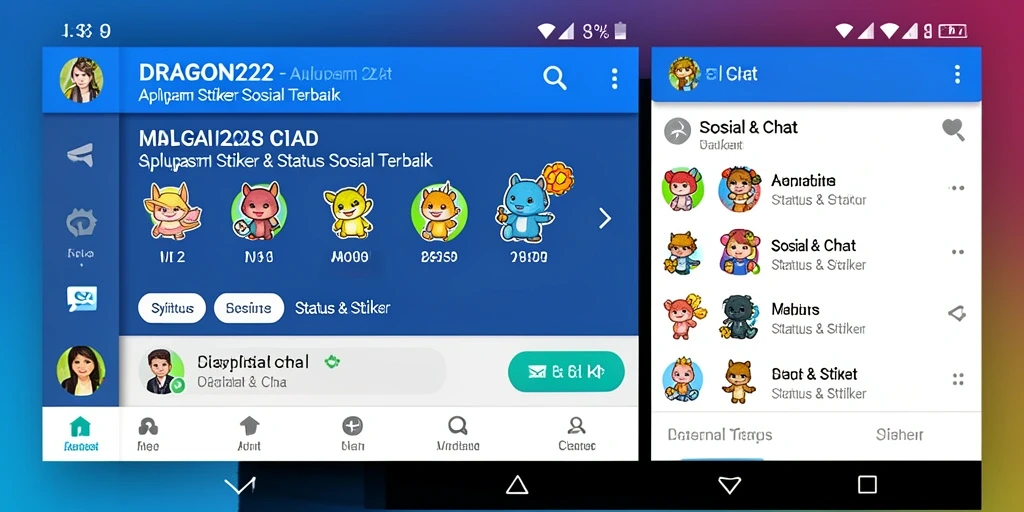 Screenshot DRAGON222 menunjukkan antarmuka yang ramah pengguna untuk Status & Stiker.