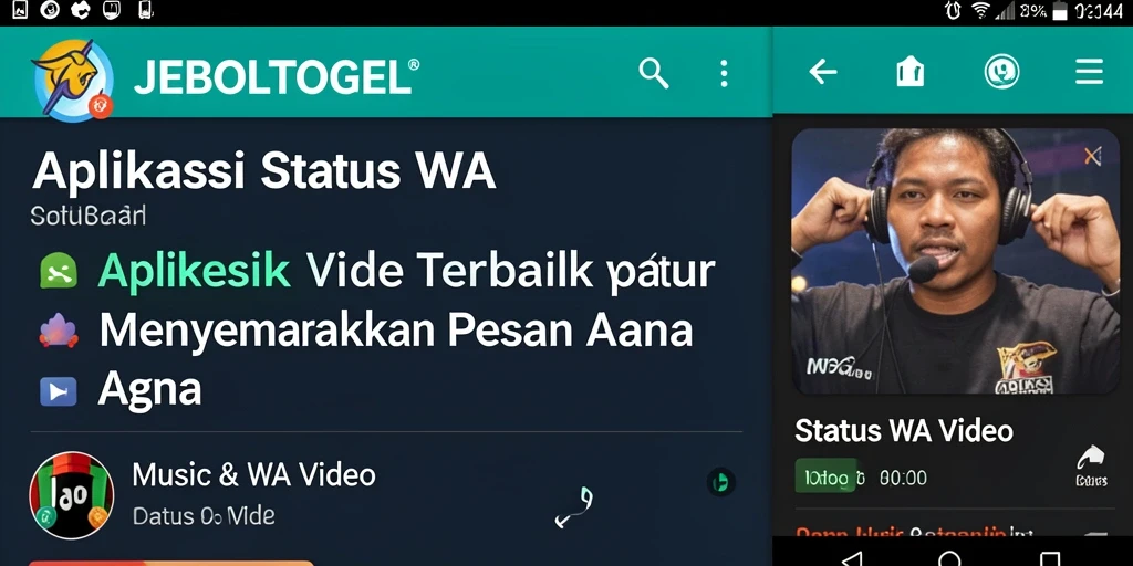Antarmuka JEBOLTOGEL menampilkan berbagai pilihan video status WA yang menarik.