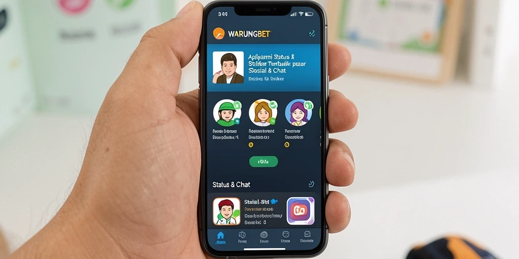 Screenshot aplikasi WARUNGBET menampilkan beragam stiker menarik dan antarmuka yang ramah pengguna.